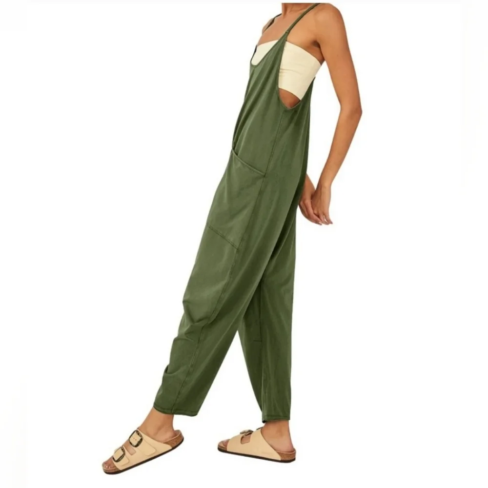 Army Green Oversized Vee neck sleeveless Jumpsuit with pockets New in package XL - Picture 6 of 8